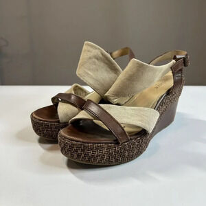 Sundance River Queen Sandals 9 40 Open Toe Canvas Leather Platform Wedge Boho